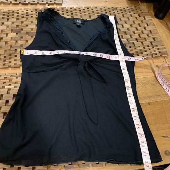 AGB Embellished Beaded Neckline Top, Sleeveless, V-Neck, Black, Medium - Picture 8 of 9